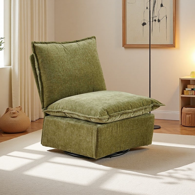 Chenille 360° Swivel Detachable Sofa Chair with Metal Base - Green