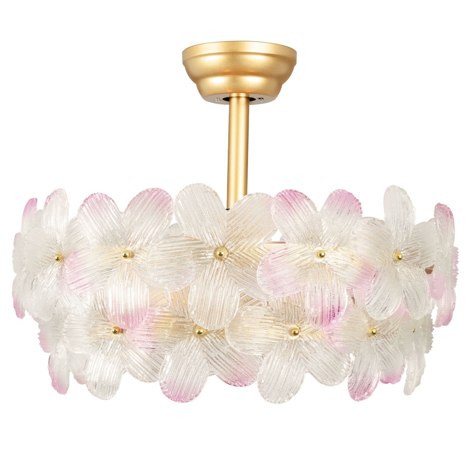 22 in. Indoor Gold Glass Flower Ceiling Fan with Light, Caged