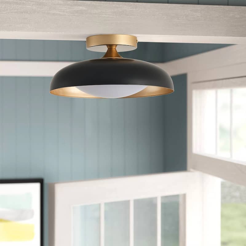 Modern Matte Black Semi Flush Mount Ceiling Light for Hallway Stairway Foyer