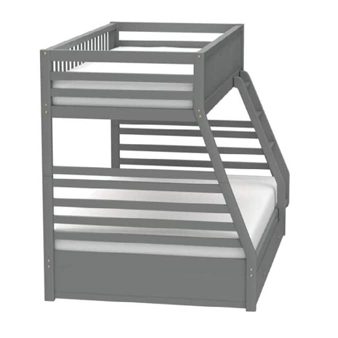 Twin over Full Solid Wood Bunk Bed with Ladder and Fence