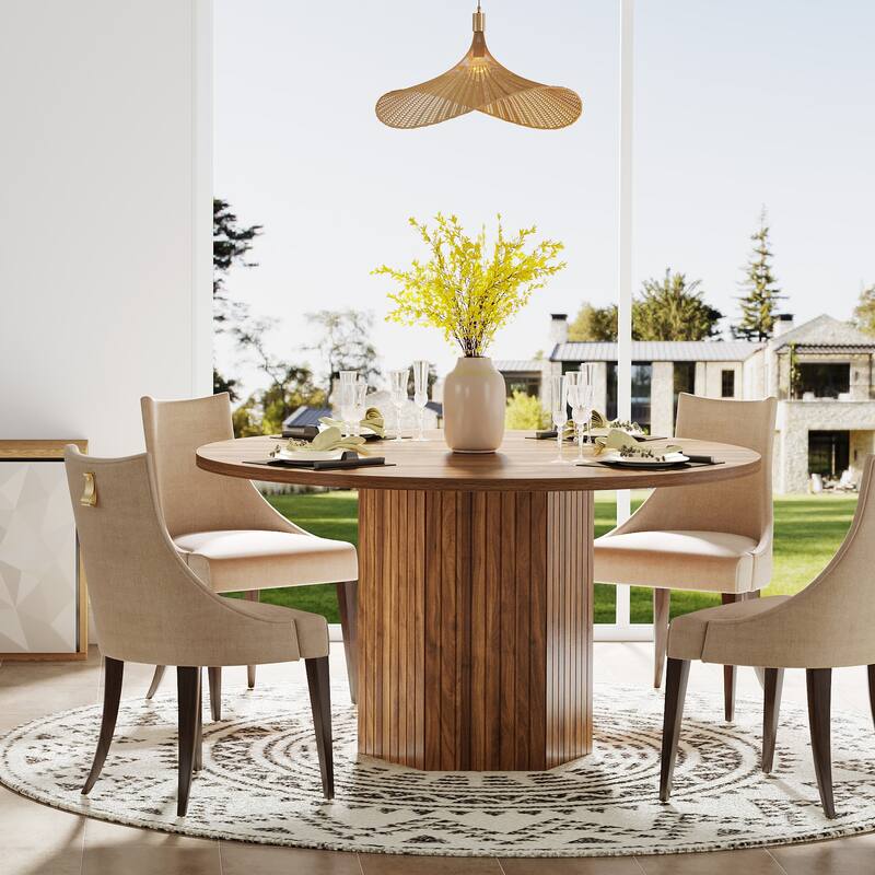 Small Industrial Round Kitchen Dining Table with Pedestal for 4