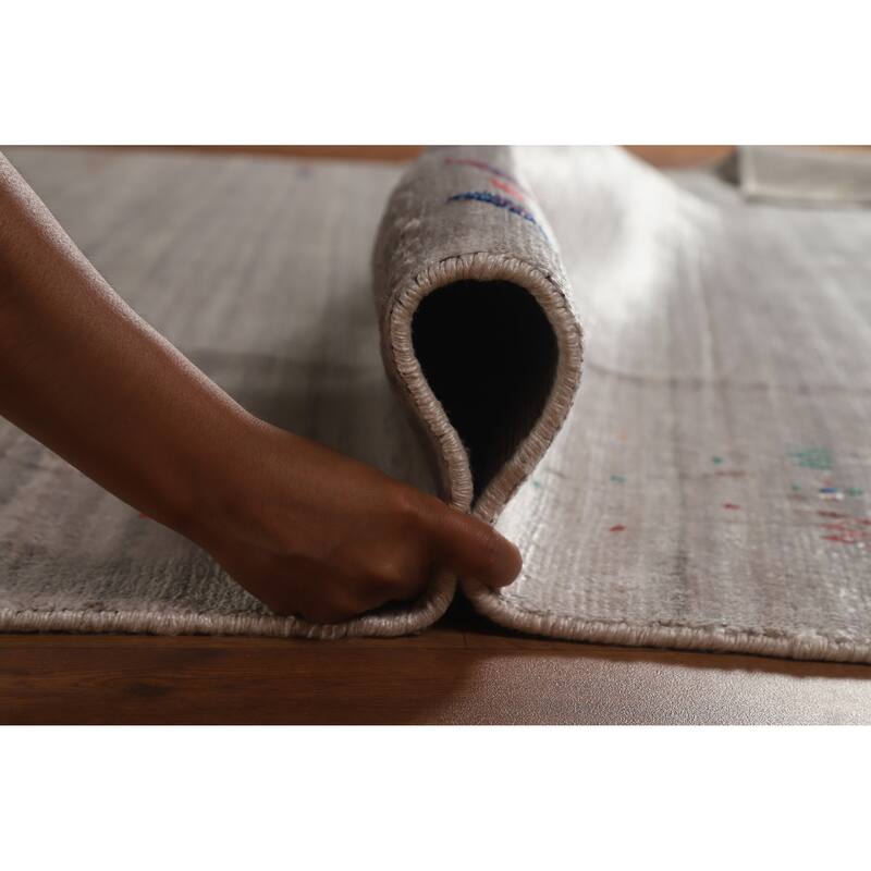 Hand Knotted Oriental 100% Wool Carpet Tribal Tribal Greys & Charcoal Gabbeh Area Rug - 9' 11'' X 7' 9''