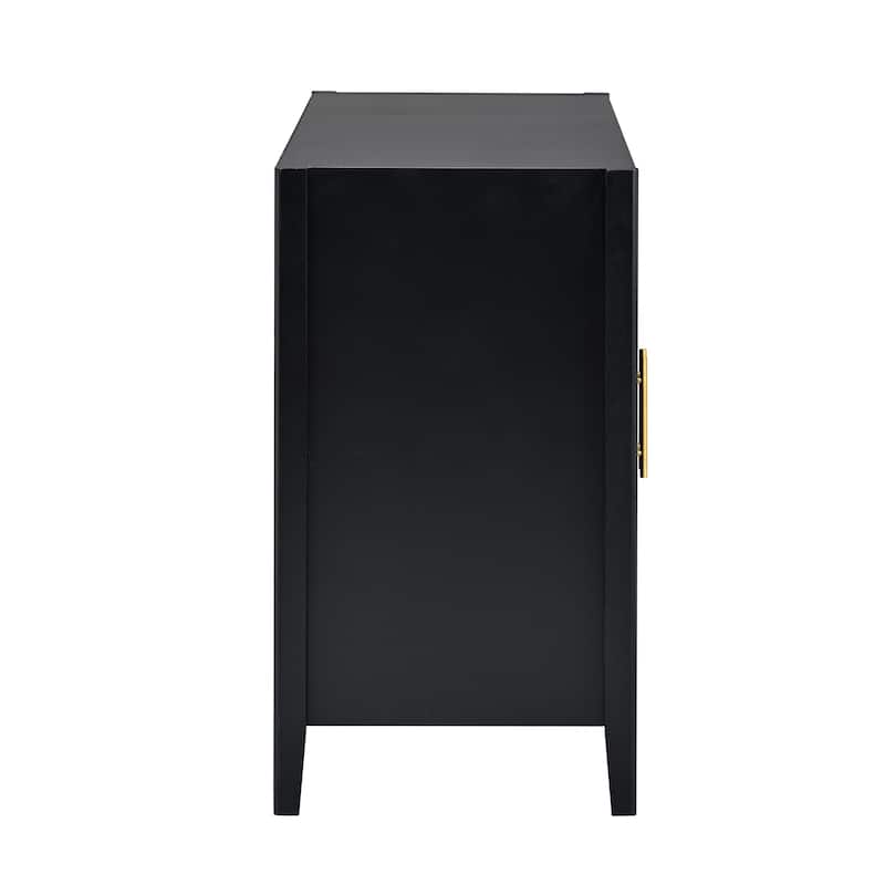 63.1"Modern 4-Vertical Wavy Slatted Doors Sideboard,Storage Cabinet With Elegant Design, Solid Wood Legs, Metal Handles