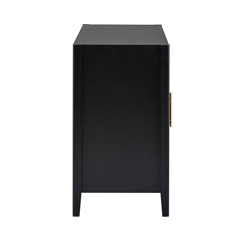 Elegant Storage Cabinet Sideboard, MDF & Solid Wood, Wave Pattern Design with Metal Handles for Living Room, Hallway