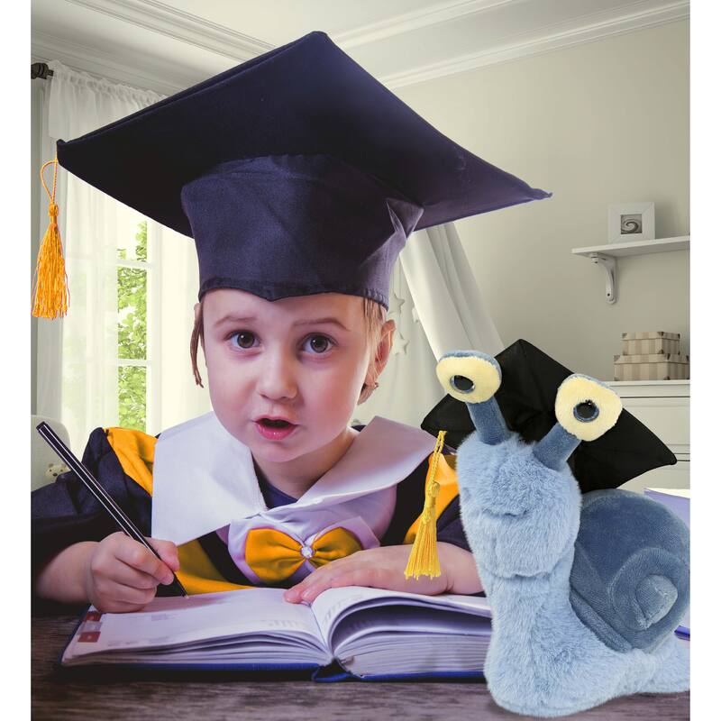DolliBu Blue Snail Small Graduation Plush Toy with Cap with Tassel - 5.5 inches