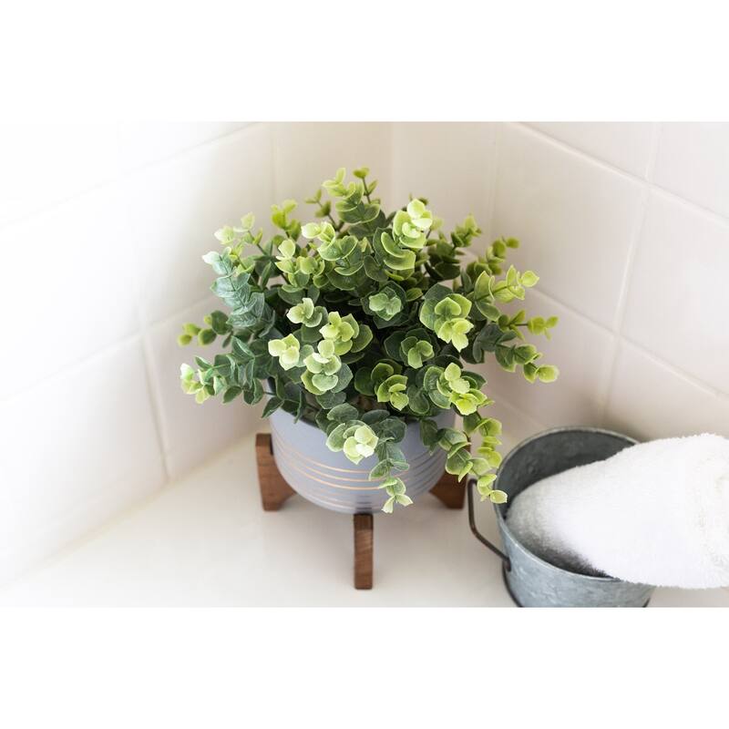 Artificial Plant Eucalyptus in 4.75" Ceramic Pot on Wood Stand - ONE-SIZE