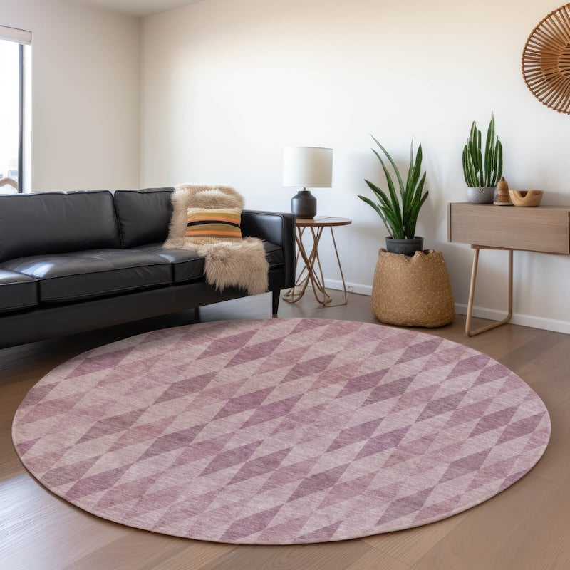 Premium Washable Super Soft Modern Diamonds Mayfield Rug - Blush - 8' x 8' - Round