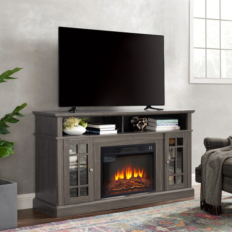 Classic Fireplace TV Stand for TV Up to 65", Modern Entertainment Console - Dark Walnut