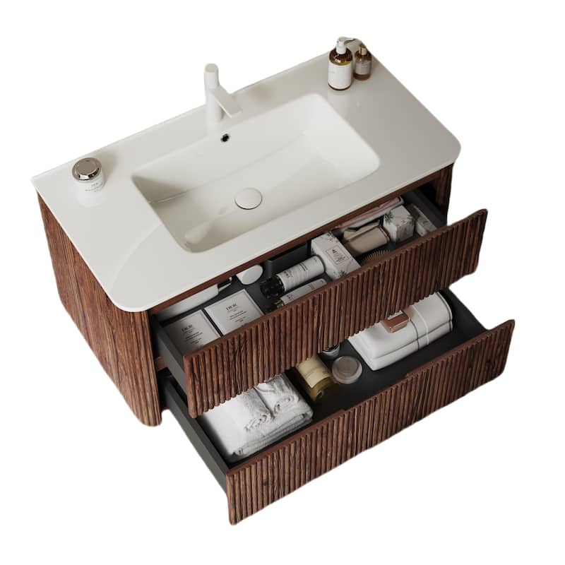 Modland 30 inch / 36 inch Floating Bathroom Vanity With Sink & Soft Close Door, Walnut, Modern