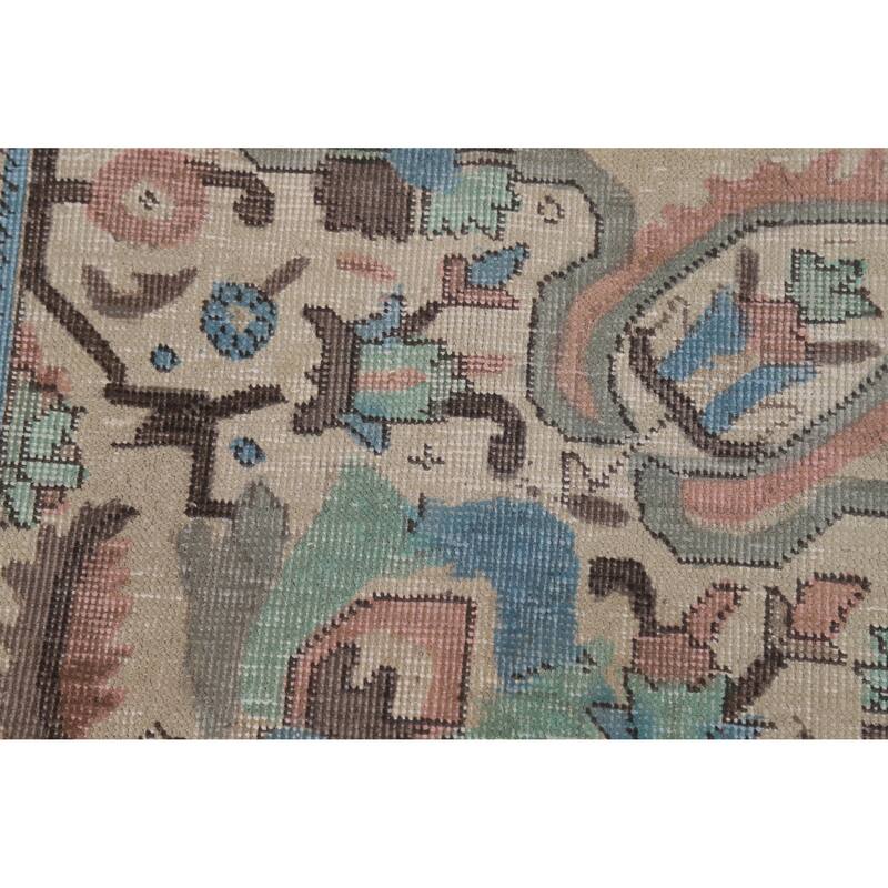 Geometric Beige Tabriz Persian Vintage Rug Hand-Knotted Wool Carpet - 8'3" x 11'0"