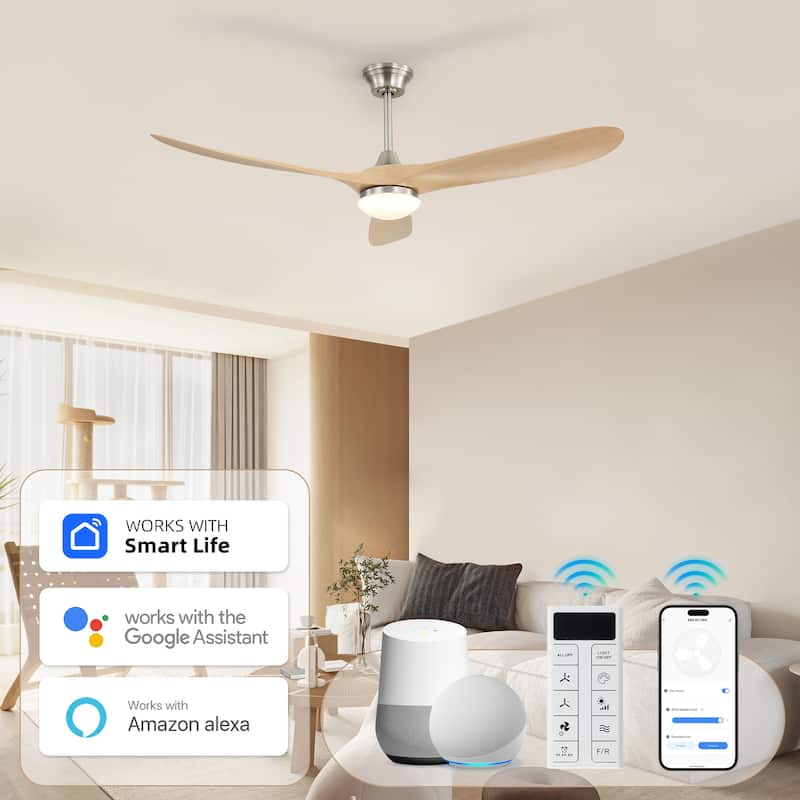 Sofucor 60"Ceiling Fan with Light and Remote Control,Outdoor/Indoor High CFM Quiet 3 ABS Blades for Patio,Porch,Farmhouse,Gazebo