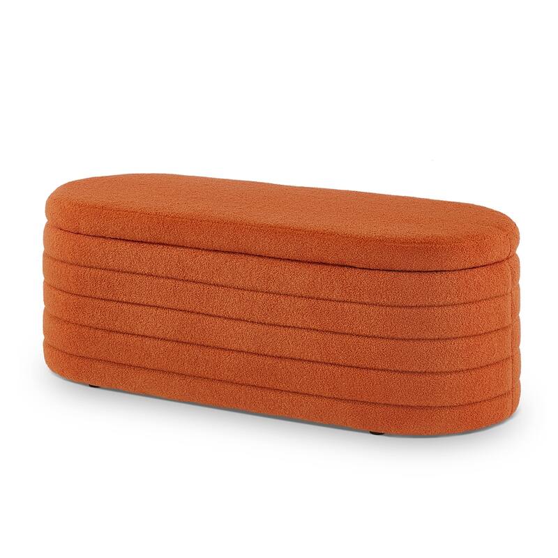 Oval Upholstered Storage Ottoman with Flip Design