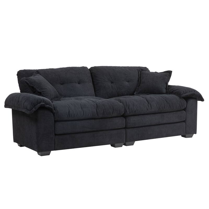 Luxurious 84" Chenille Fabric Recliner Sofa with Memory Foam and 2 Throw Pillows for Small Spaces