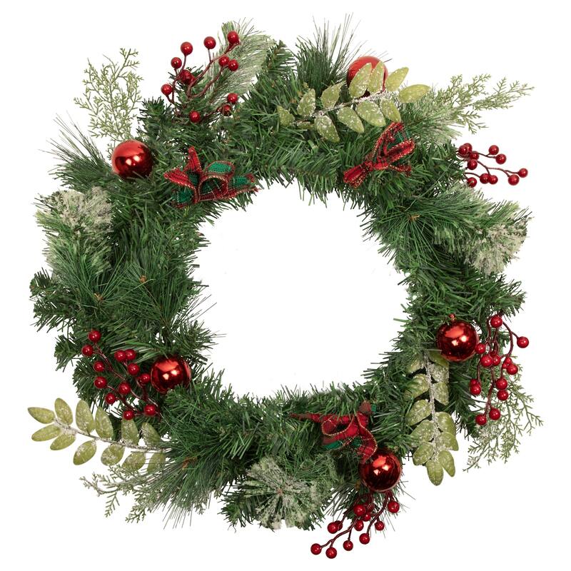Decorated Frosted Pine Pine Cone Artificial Christmas Wreath 24" Unlit