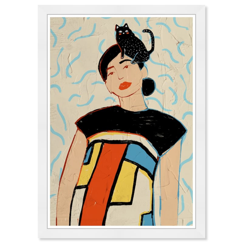 Wynwood Studio Prints Fashion and Glam Just A Girl and Her Cat Black and Modern & Contemporary Wall Art Canvas Print