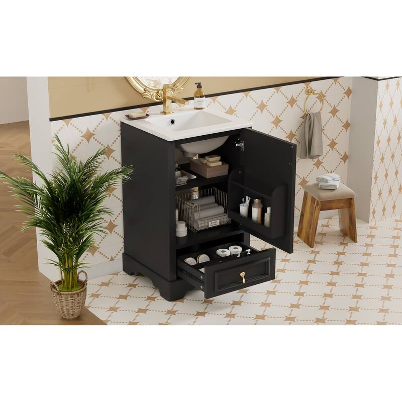 Bathroom Vanity with Sink, Bathroom Cabinet with Soft Closing Door, Storage Rack & Drawer, Free Standing Wood Vanity Set