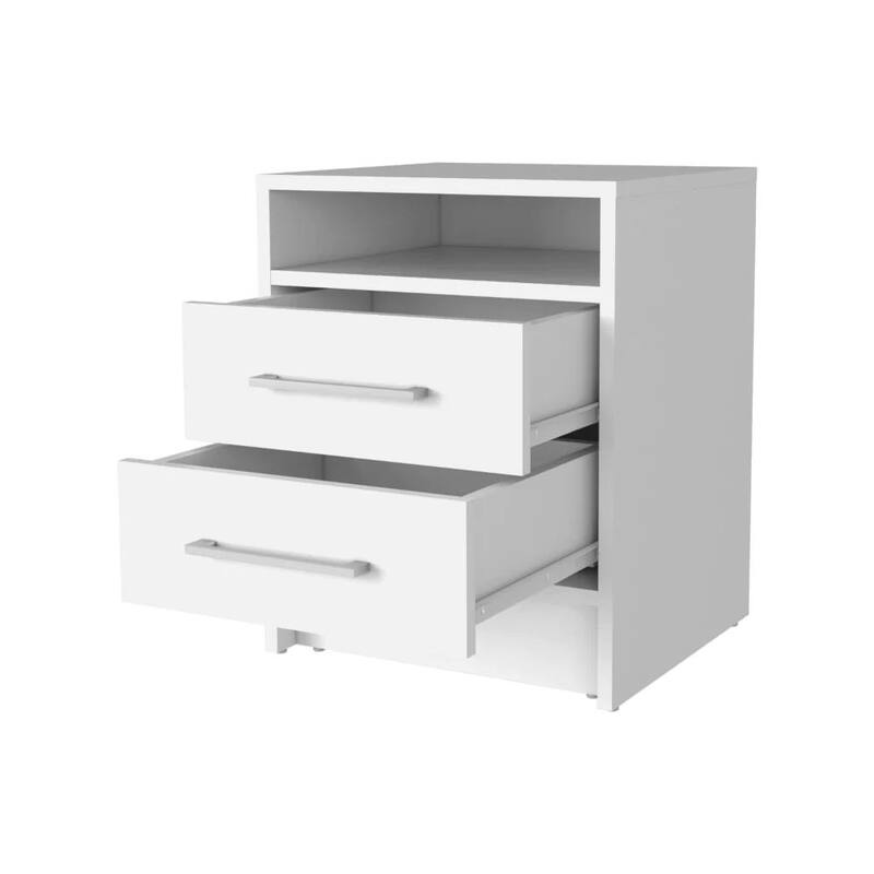 White Rectangle Nightstand with Two Drawers and Shelf