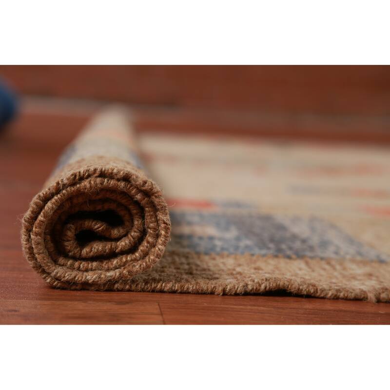 Hand Woven Oriental 100% Jute Carpet Southwestern Modern Beige & Ivories Kilim Area Rug - 9' 8'' X 8' 6''