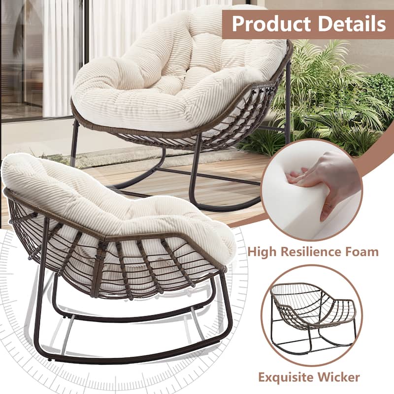 Outdoor Rattan Rocker Recliner Chair With Polyester Padded Cushion