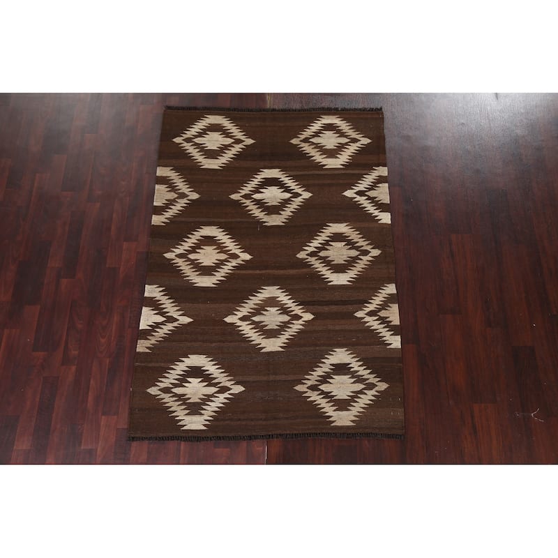 Natural Dye Tribal Geometric Kilim Oriental Area Rug Wool Flat-weave - 4'8" x 6'8"