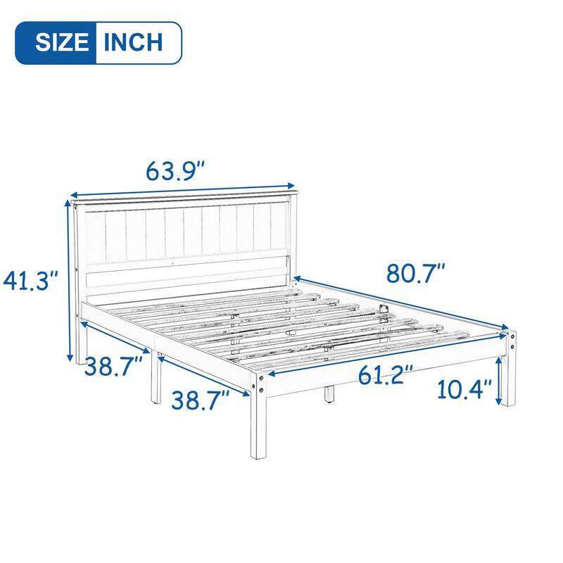 Platform Bed Frame with Headboard Wood Slat Support