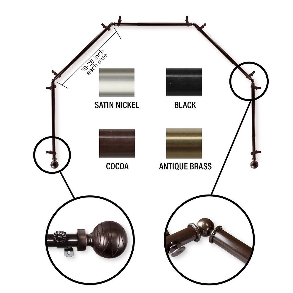 InStyleDesign 13/16" Desmond 5-Sided Bay Window Curtain Rod (18-28 inch each side)