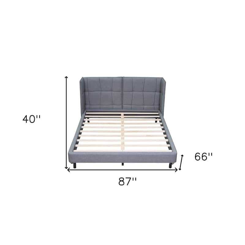HomeRoots Gray Tufted Upholstered Queen Bed Frame With LED Lighting And USB