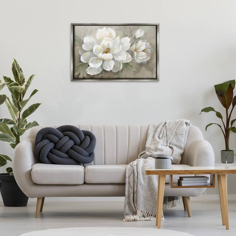 Stupell Blooming Magnolias on Beige Framed Floater Canvas Wall Art Design By Nan
