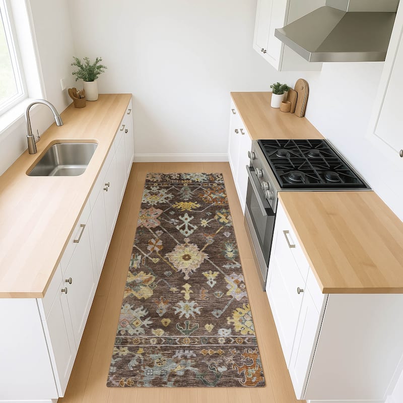 Machine Washable Indoor/ Outdoor Boho Traditional Chantille Rug