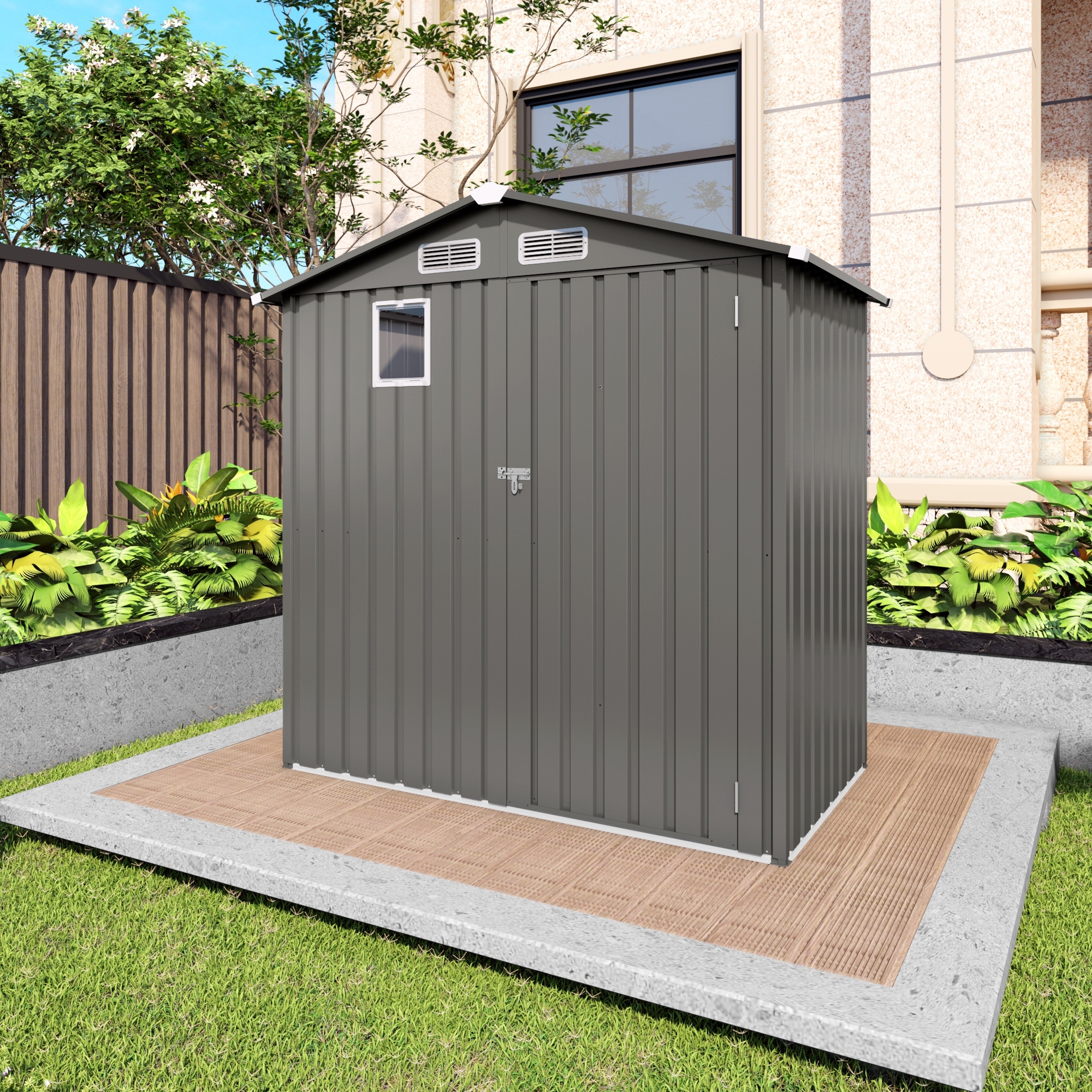 6x3.5FT Compact Metal Outdoor Storage Shed with Peaked Roof and Lockable Door, Gray