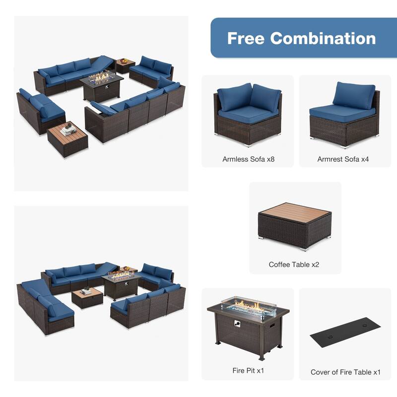 12-Person Patio Conversation Set with Fire Pit Table, All-Weather Wicker Outdoor Furniture