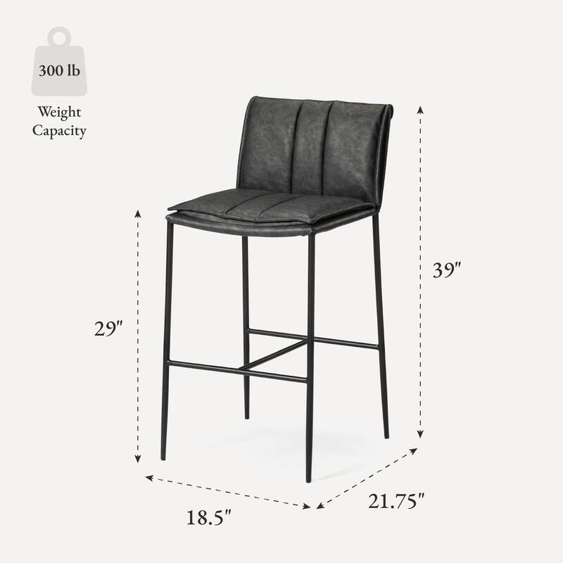 Maven Lane Gerard Bar Metal & Vegan Leather Kitchen Dining Stool