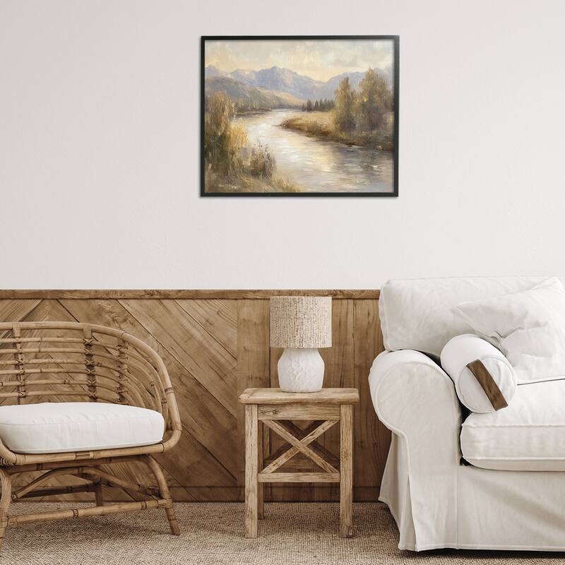 Stupell Flowing River & Distant Mountains Framed Giclee Art Design By Petal Prints Design