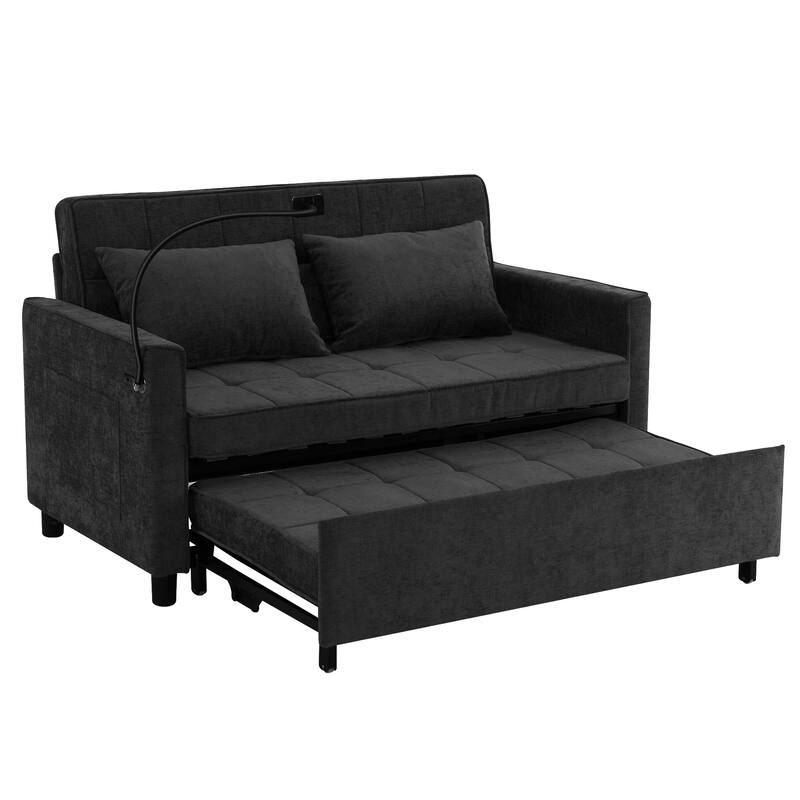 Loveseat Sofa Pull-out Sofa Bed with a Reversible Backrest Cushion, Side Pockets, Two USB Ports and a Phone Holder