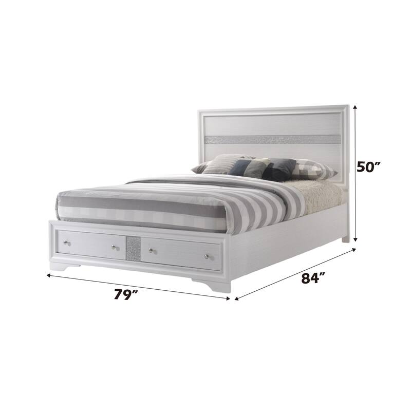 White Wooden Storage Bed with Drawers, Easy Assembly, 700lbs Capacity