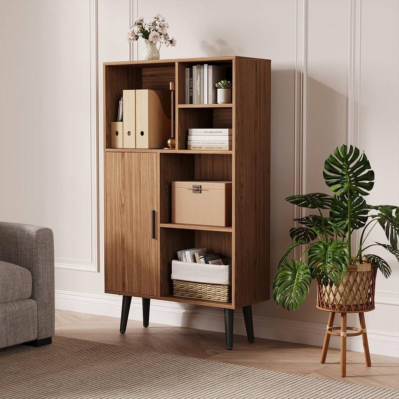 4-Tier Display Walnut Bookcase/Book Shelf Cube Storage Cabinet with Legs