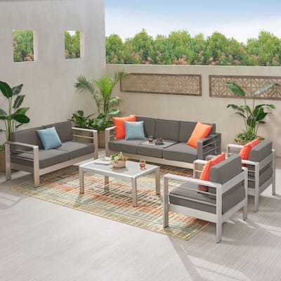 Cape Coral Outdoor 7-Seater Aluminum Patio Sofa Set with Coffee Table by Christopher Knight Home