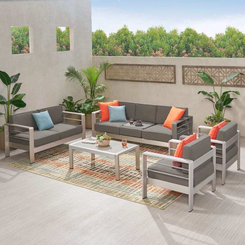 Cape Coral Outdoor 7-Seater Aluminum Patio Sofa Set with Coffee Table by Christopher Knight Home