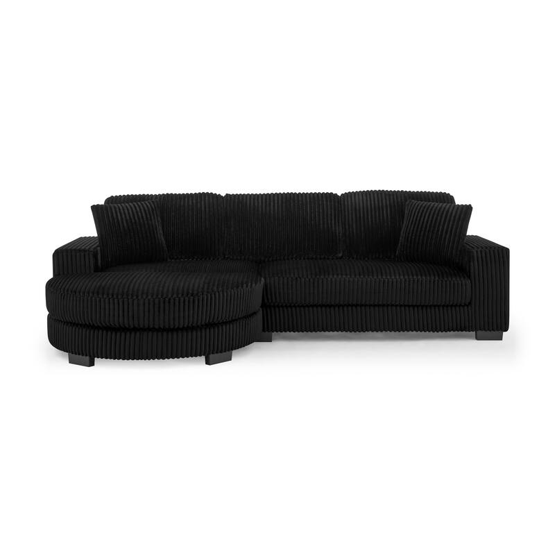 Anmytek Black Corduroy Tufted Sleeper Sectional Sofa L-Shaped Modular Convertible with Reversible Arc Footstool
