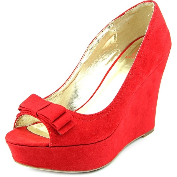 Material Girl Debbie Women Open Toe Synthetic Red Wedge Heel