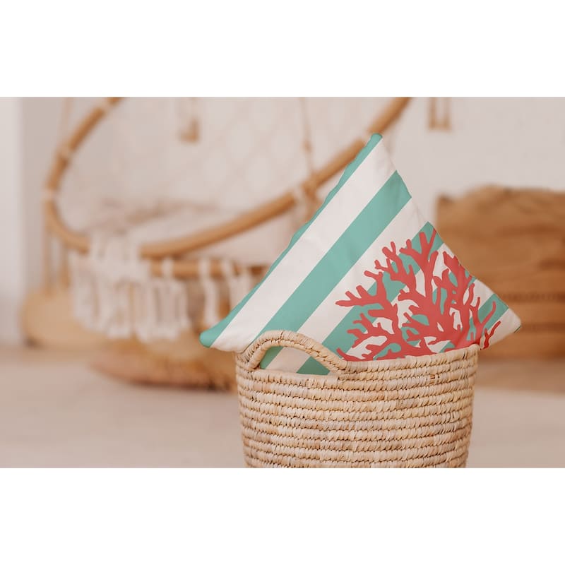 Coral and Stripes Indoor/Outdoor Throw Pillow