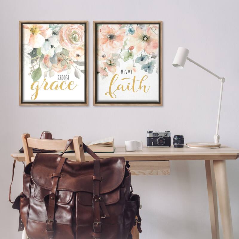 Stupell Spiritual Phrases on Florals Framed Floater Canvas Wall Art Design By Carol Robinson (Set of 2)