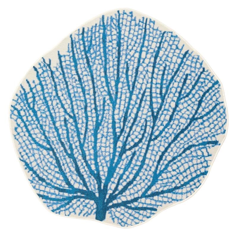 Liora Manne Esencia Coral Fan Indoor/Outdoor Mat Aqua 3'3"x3'3"