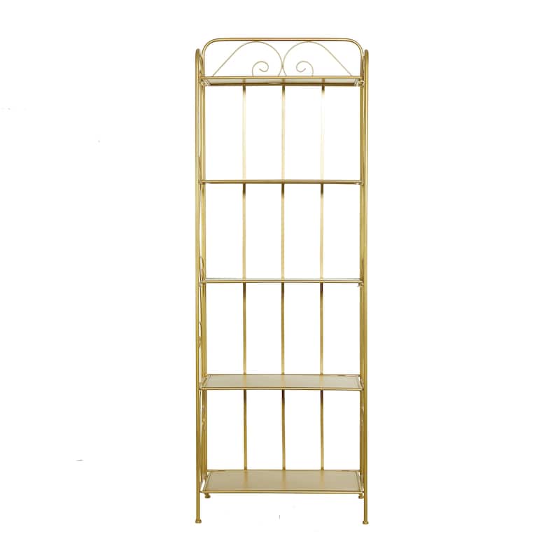 Metal Scroll Indoor Outdoor Tall Folding 5 Shelves Bakers Rack - Gold or White - Roche River Decor - Gold - 67"W, 24"H