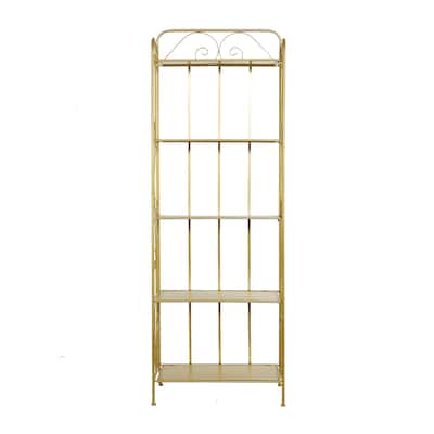 Metal Scroll Indoor Outdoor Tall Folding 5 Shelves Bakers Rack - Gold or White - Roche River Decor