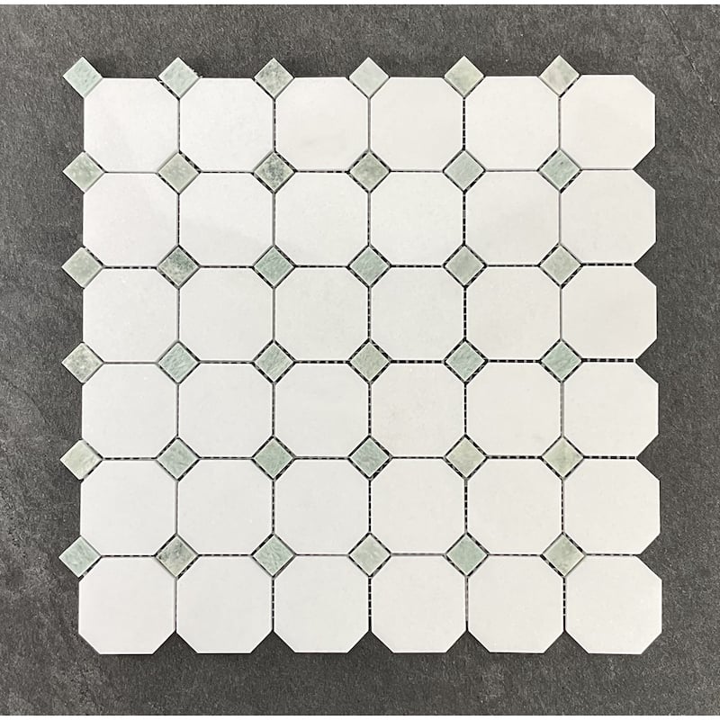 2" Octagon with Dot Marble Mosaic Tiles - Case (10 Sheets)