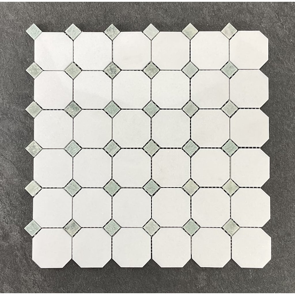 2" Octagon with Dot Marble Mosaic Tiles - Case (10 Sheets)