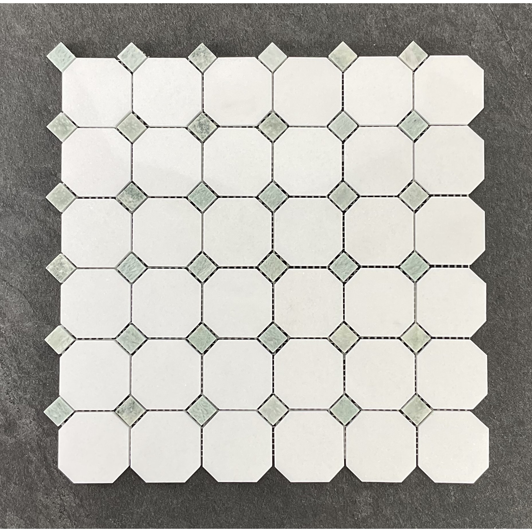 2" Octagon with Dot Marble Mosaic Tiles - Case (10 Sheets)
