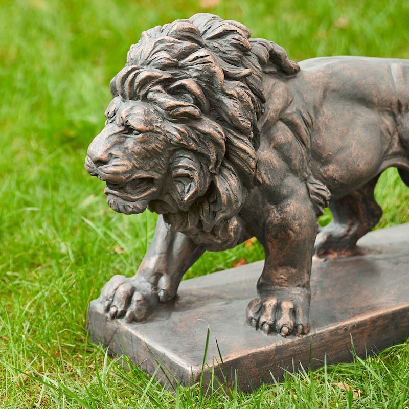 Glitzhome Set of 2 MgO Majestic Walking & Lying Guardian Lion Statues Porch Sculpture Indoor Outdoor