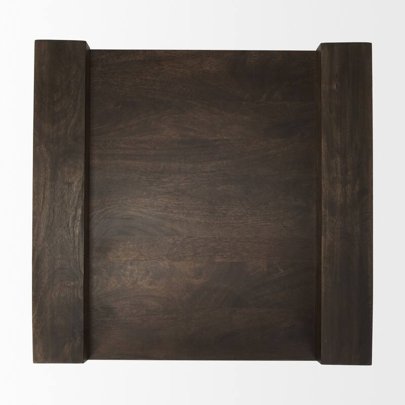 HomeRoots 22" Espresso and Brown Solid Wood and Wood Tray Table - 22.00 in. x 22.25 in. x 23.00 in.